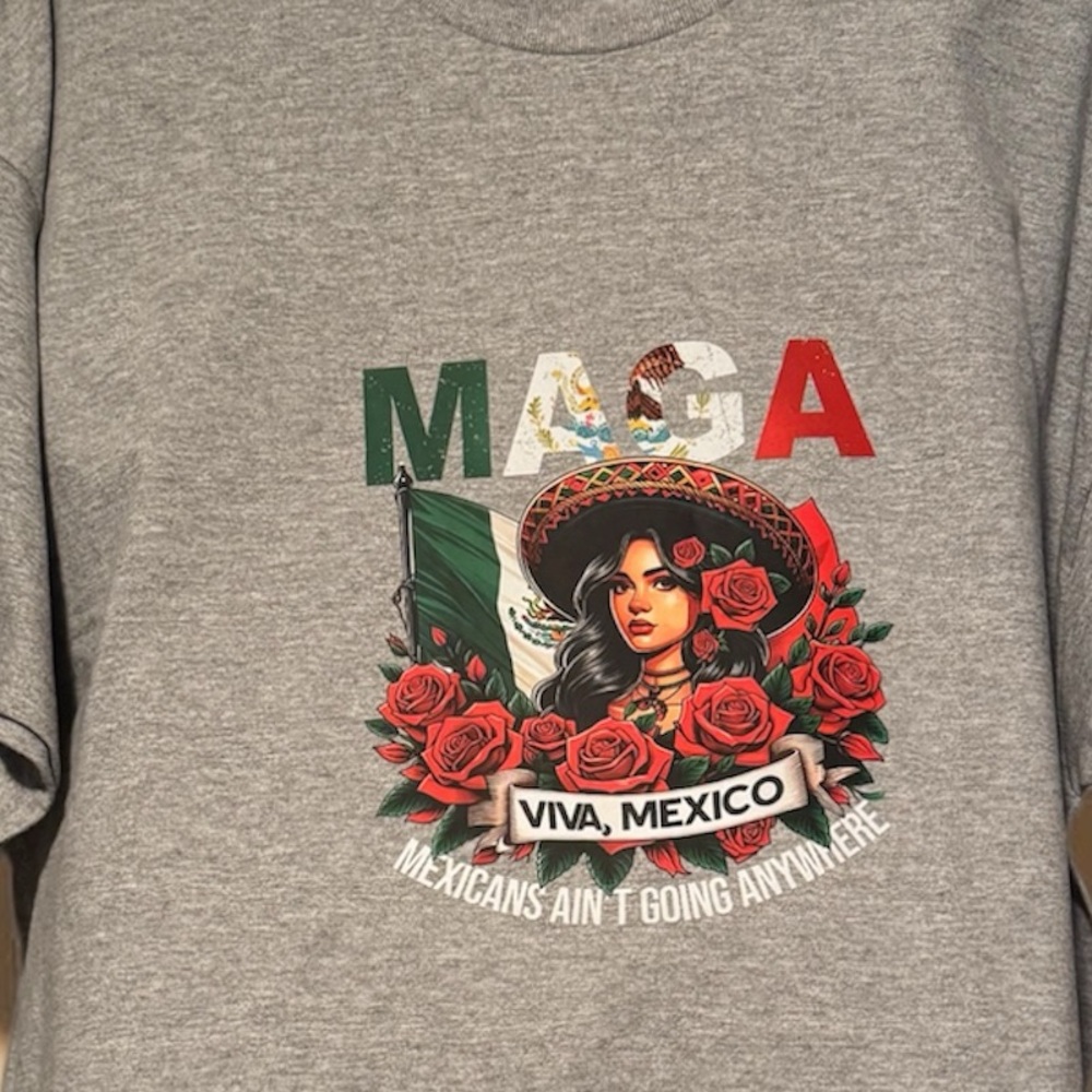 Vibrant Gray Graphic Tee with Mexican Theme